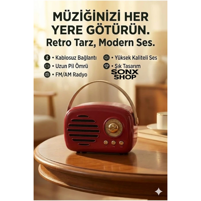 Nostaljik Retro Bluetooth Hoparlör - FM Radyo, USB ve Bluetooth Kablosuz Hoparlör
