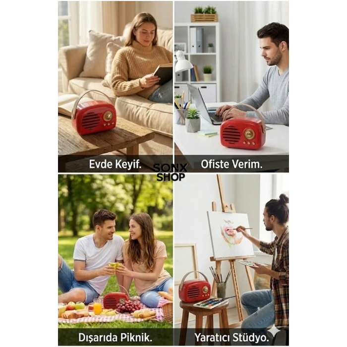 Nostaljik Retro Bluetooth Hoparlör - FM Radyo, USB ve Bluetooth Kablosuz Hoparlör