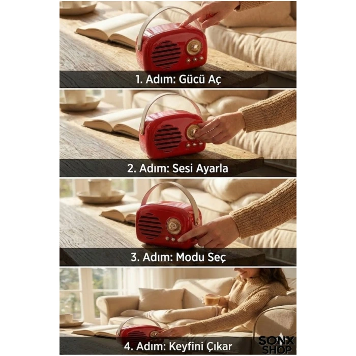 Nostaljik Retro Bluetooth Hoparlör - FM Radyo, USB ve Bluetooth Kablosuz Hoparlör