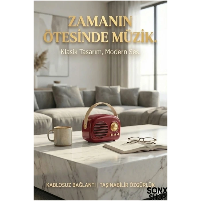 Nostaljik Retro Bluetooth Hoparlör - FM Radyo, USB ve Bluetooth Kablosuz Hoparlör