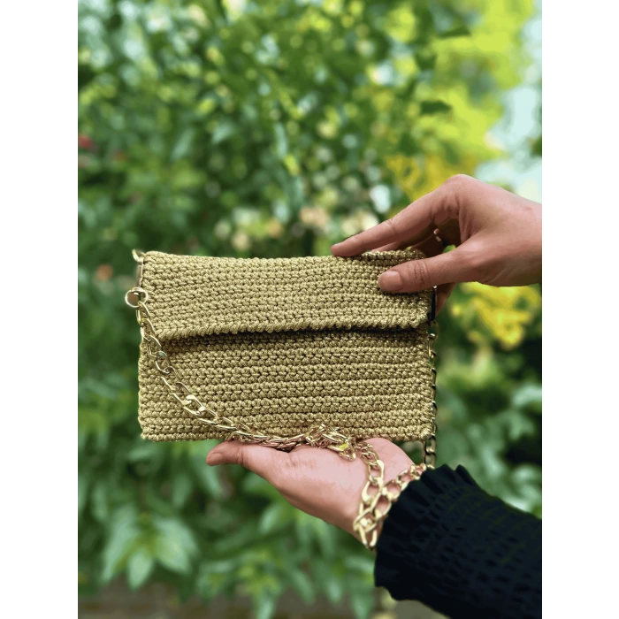 El Yapımı Şık Örgü Sarı Kadın Omuz Çantası – İpekyıldızı