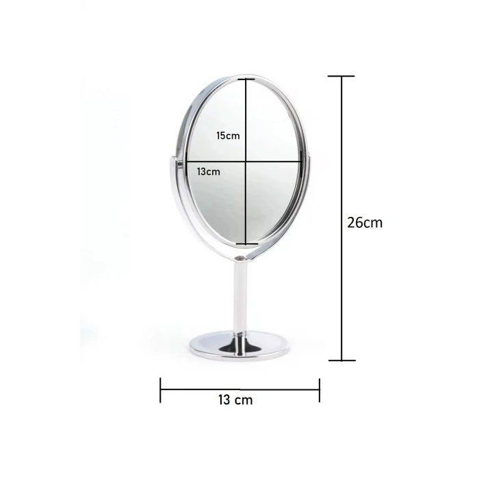 Oval Masaüstü Ayaklı 360° Dönebilen, İşyeri, Seyahat İçin Mini Krom Ayna 15X25CM