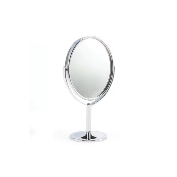 Oval Masaüstü Ayaklı 360° Dönebilen, İşyeri, Seyahat İçin Mini Krom Ayna 15X25CM