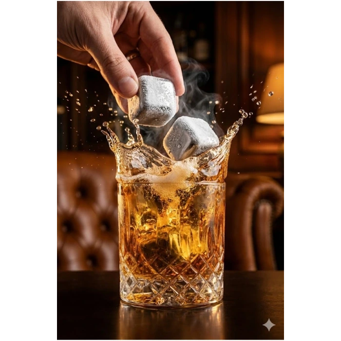 Paslanmaz Çelik Buz Küpü 4’lü Set – İçeceği Sulandırmadan Soğutucu Metal Taş