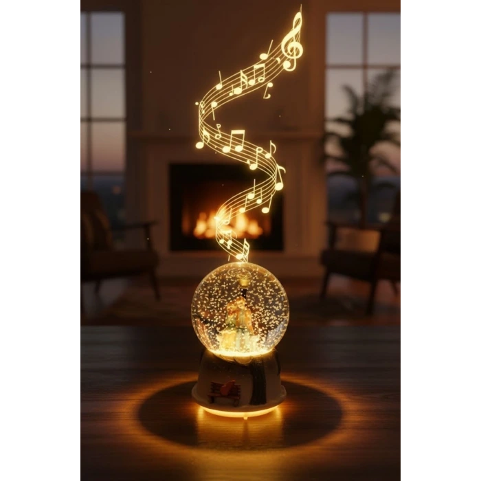 Pilli Işıklı Müzikli Kar Küresi–Kış Masalı Bankta Sevgili Figürlü Eğlenceli Masaüstü Biblo, LED Aydınlatmalı Dekoratif Hediyelik Kar Küresi