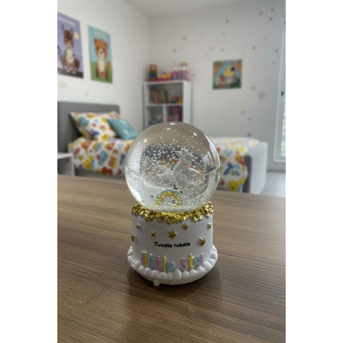 Pilli Işıklı Müzikli Kar Küresi–Pony At Figürlü Eğlenceli Masaüstü Biblo, LED Aydınlatmalı Dekoratif Hediyelik Kar Küresi