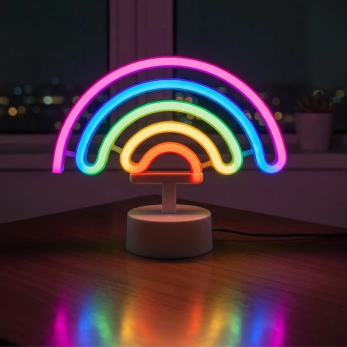Plastik Gökkuşağı Neon LED Işık – Dekoratif Renkli Masaüstü ve Ambiyans Aydınlatması