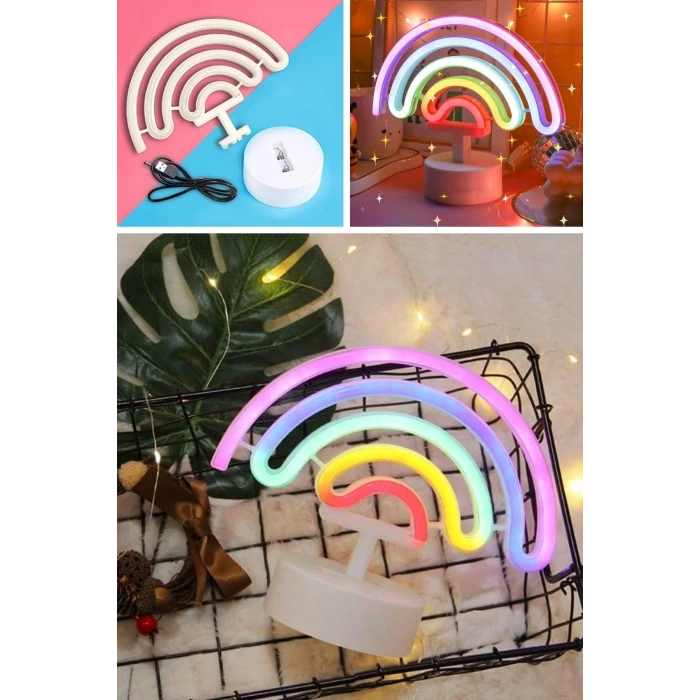 Plastik Gökkuşağı Neon LED Işık – Dekoratif Renkli Masaüstü ve Ambiyans Aydınlatması