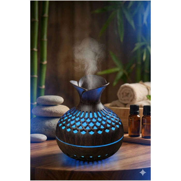 Premium Ahşap Desenli Ultrasonik Aromaterapi Difüzör & Hava Nemlendirici