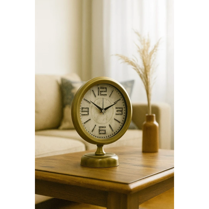 Premium Vintage 25 x 20 Cm Eskitme Metal Masa Saati