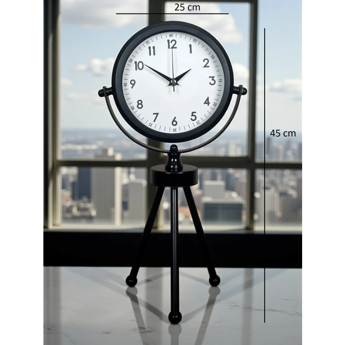 Prime Black Zarif Üç Ayaklı Metal Masa Saati