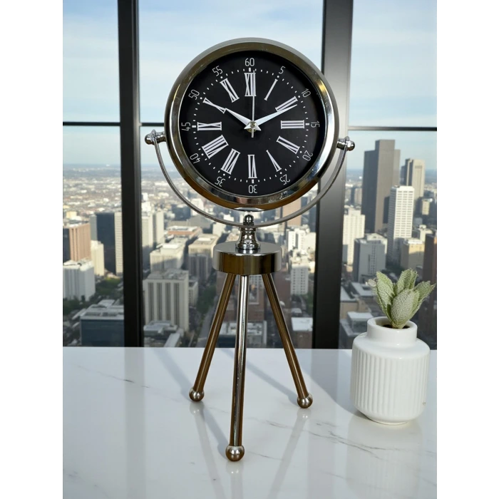 Prime Krom Üç Ayaklı Metal Masa Saati