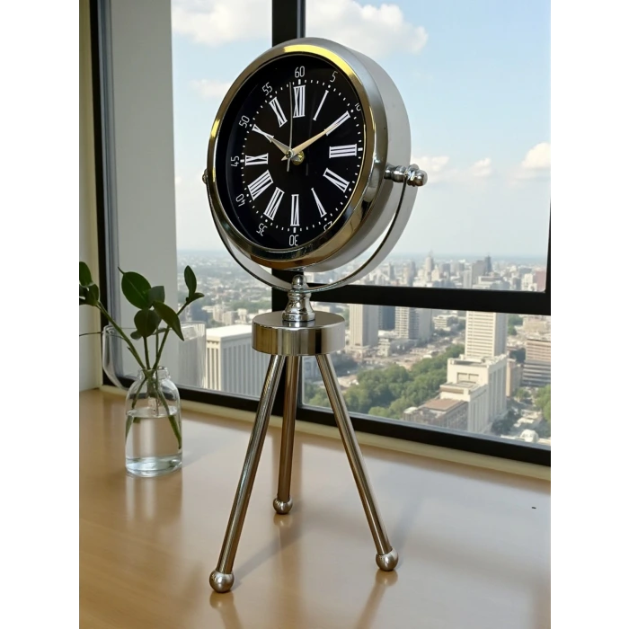 Prime Krom Üç Ayaklı Metal Masa Saati