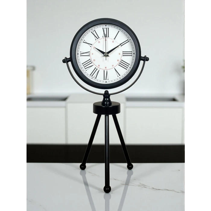 Pure Black Roma Rakamlı Üç Ayaklı Metal Masa Saati