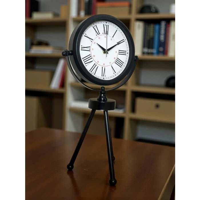 Pure Black Roma Rakamlı Üç Ayaklı Metal Masa Saati