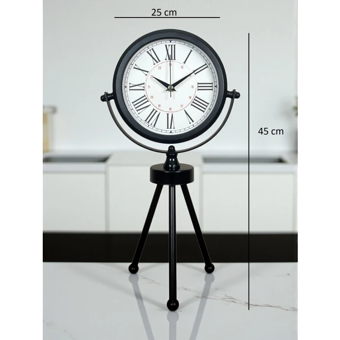 Pure Black Roma Rakamlı Üç Ayaklı Metal Masa Saati