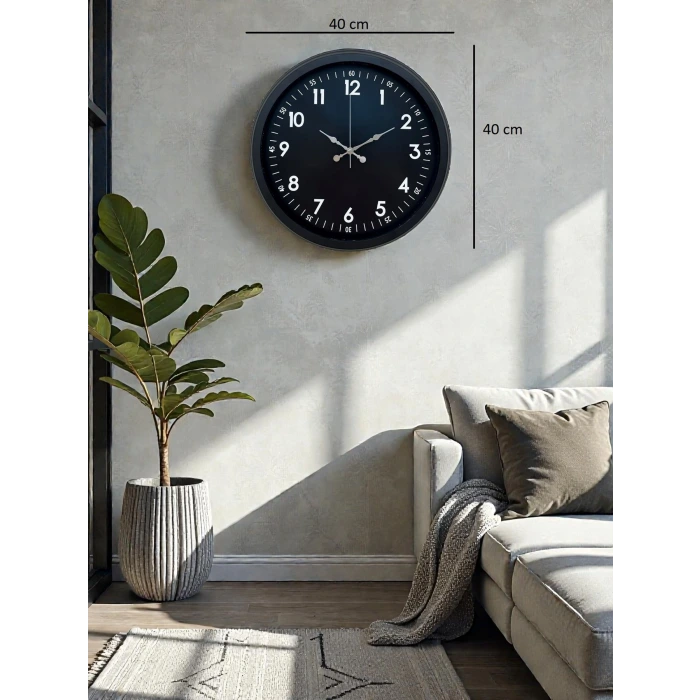 Pure Dark Black 40 Cm Metal Duvar Saati