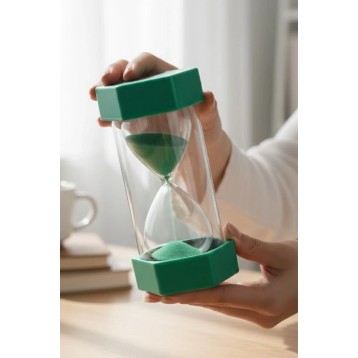 Renkli Cam Kum Saati – Dekoratif Masaüstü Zaman Ölçer, Estetik Ofis ve Ev Aksesuarı