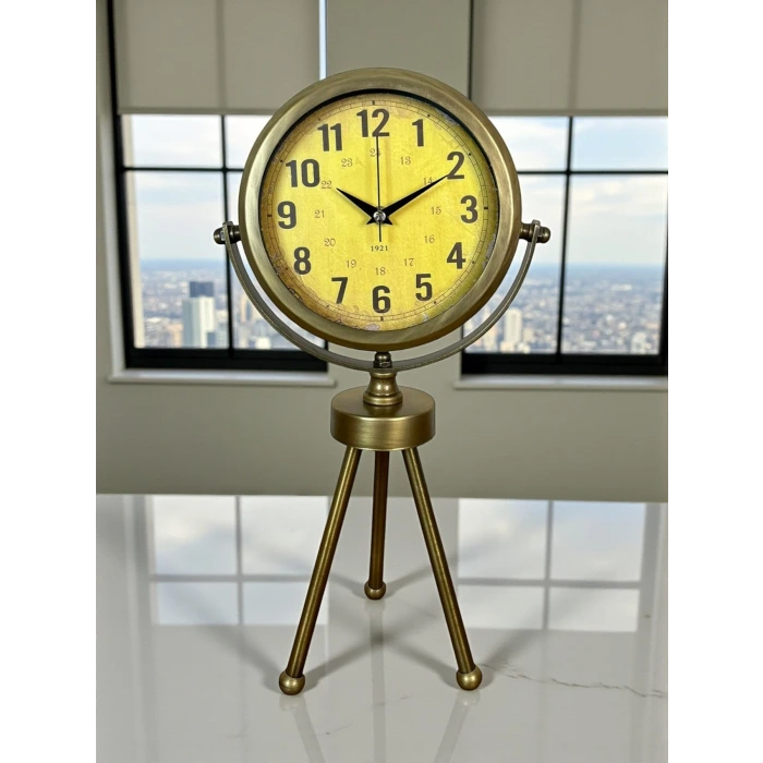 Retro Antique Üç Ayaklı Metal Eskitme Masa Saati