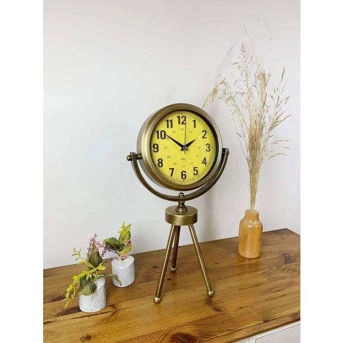 Retro Antique Üç Ayaklı Metal Eskitme Masa Saati