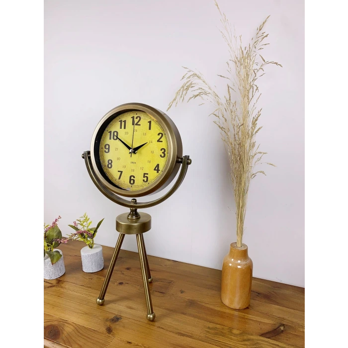 Retro Antique Üç Ayaklı Metal Eskitme Masa Saati