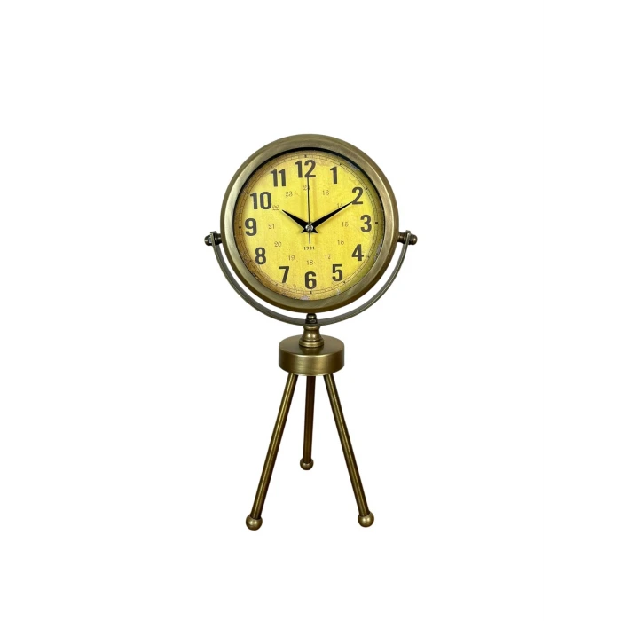 Retro Antique Üç Ayaklı Metal Eskitme Masa Saati