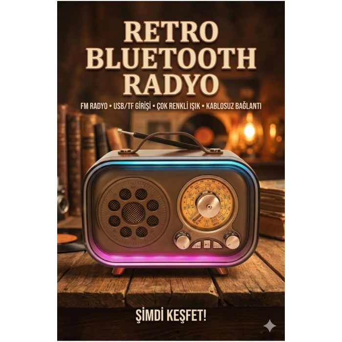Retro Bluetooth Radyo Hoparlör USB TF Kart AUX FM Taşınabilir Nostaljik Tasarım