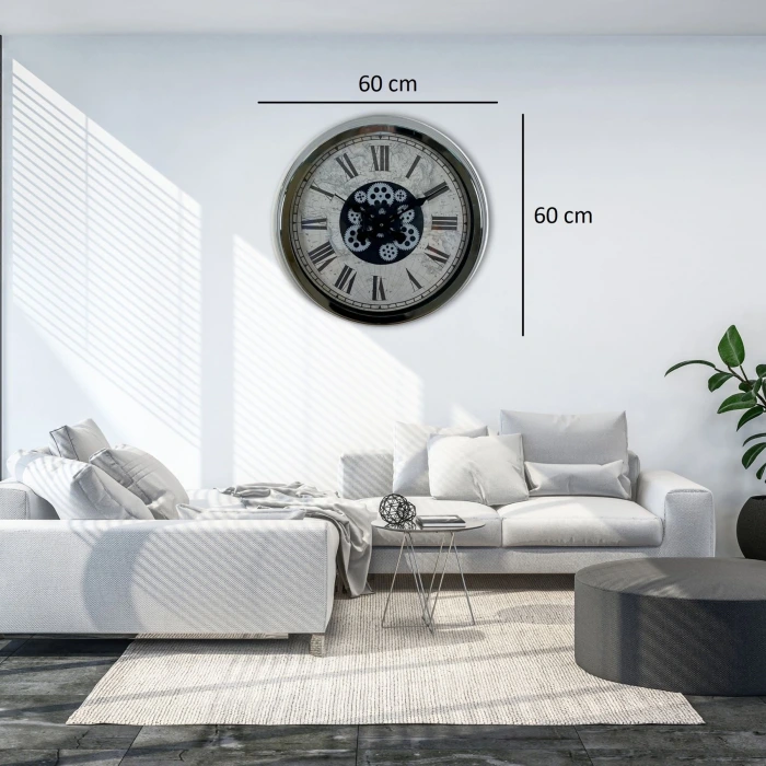 Roma Atlas Silver 60 Cm Çarklı Krom Duvar Saati