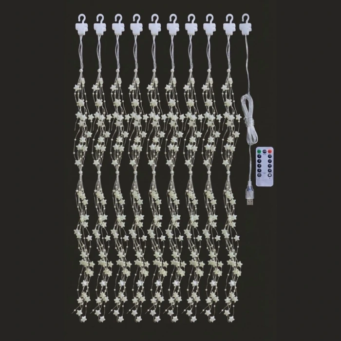 Saçaklı 3*3 Metre Yıldız Boncuklu Dekor Led USB Ev, Oda ve Organizasyon Dekoru hakkında ürün açıklaması