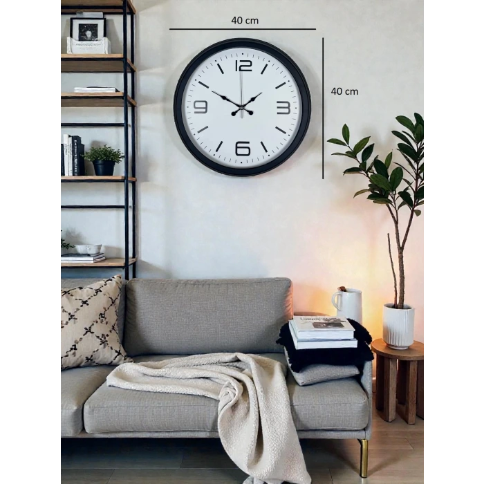 Sade & Şık Siyah 40 Cm Metal Dekoratif Duvar Saati