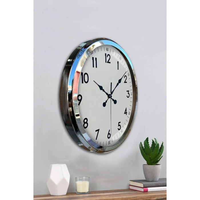 Sade Ve Şık Krom 52 Cm Metal Dekoratif Duvar Saati