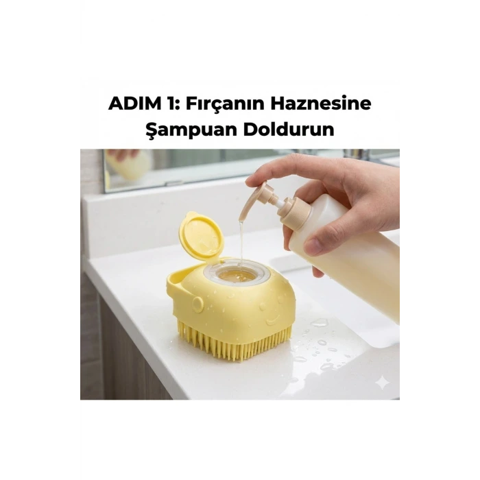 Şampuan Hazneli Kedi Köpek Yıkama Fırçası - Silikon Masaj Tarağı ve Evcil Hayvan Banyo Aparatı