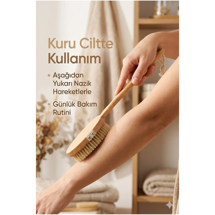 Saplı Doğal Vücut Fırçası – Sırt İçin Uzun Saplı, Kuru Fırçalama ve Masaj Etkili