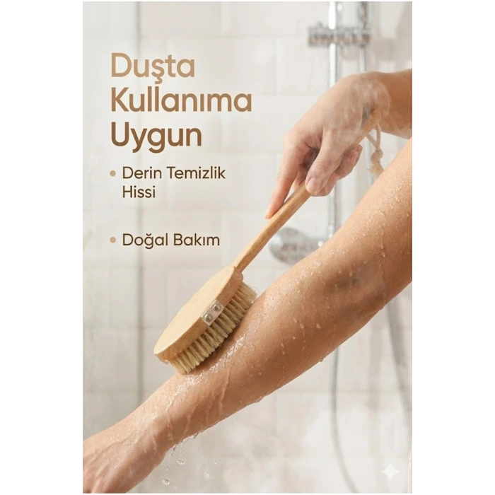 Saplı Doğal Vücut Fırçası – Sırt İçin Uzun Saplı, Kuru Fırçalama ve Masaj Etkili
