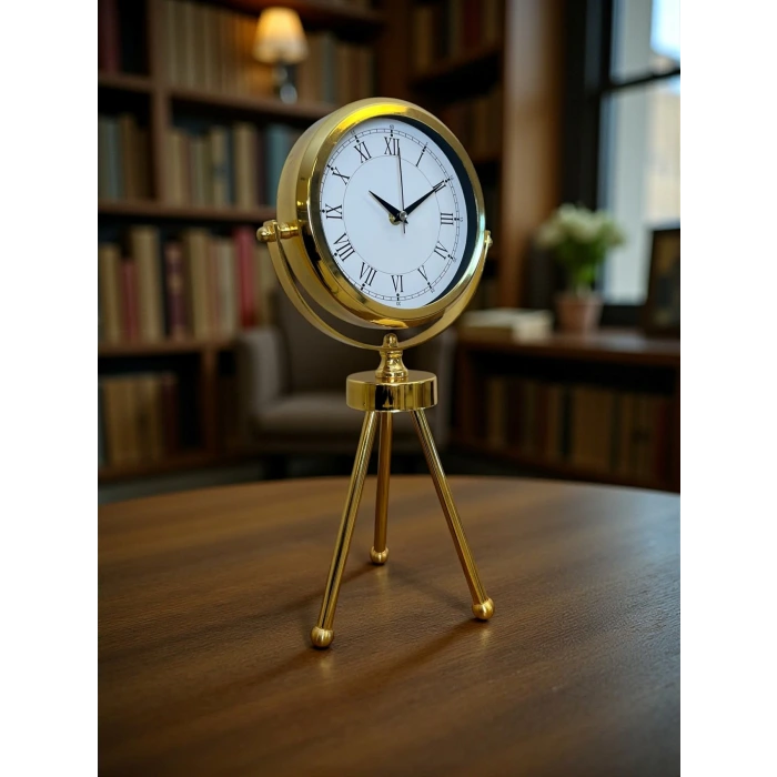 Saray Zarafeti Gold Tripod Üç Ayaklı Metal Masa Saati