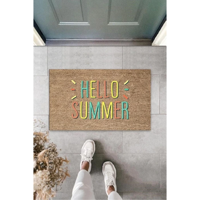 Sarı Kapı Önü Paspası Hello Summer Desen  K-3279