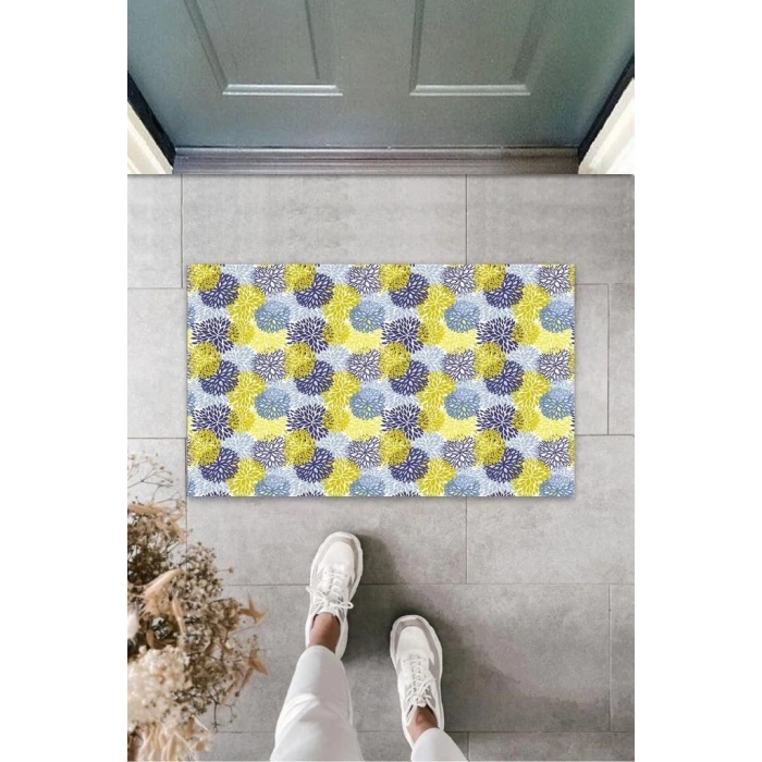 Sarı-Mavi Kapı Önü Paspası Karahindiba Desen  K-3226