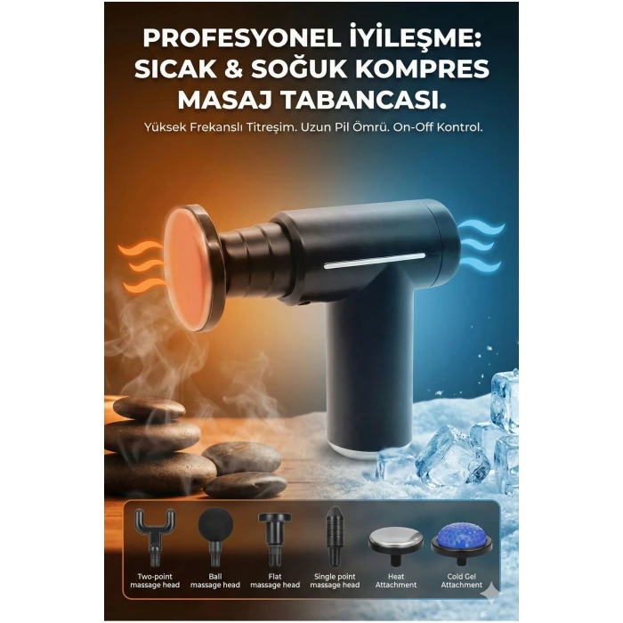 Şarjlı Masaj Tabancası Boyun Sırt ve İçin Sıcak Soğuk Başlıklı Masaj Aleti Sporcu Masaj
