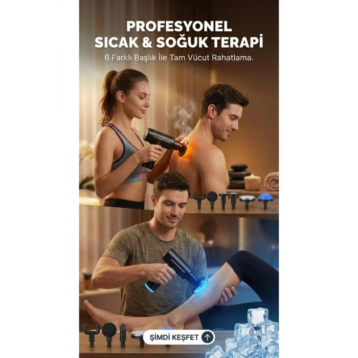 Şarjlı Masaj Tabancası Boyun Sırt ve İçin Sıcak Soğuk Başlıklı Masaj Aleti Sporcu Masaj