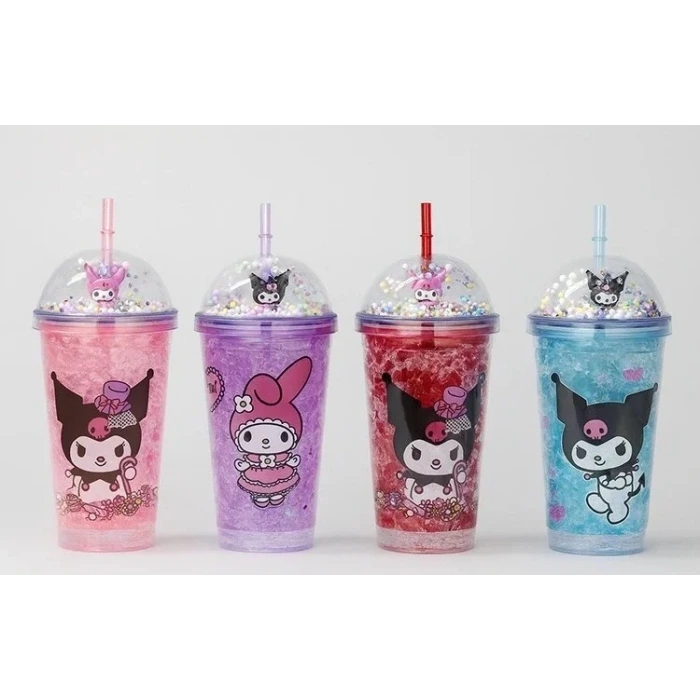 Sevimli Kuromi Işıklı Pipetli Boncuklu Suluk & Bardak 400 Ml