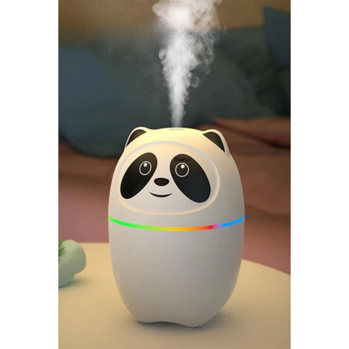 Sevimli Panda Figürlü Hava Nemlendirici – Ultrasonik Soğuk Buhar Makinesi, LED Işıklı Masaüstü Oda Nemlendirici