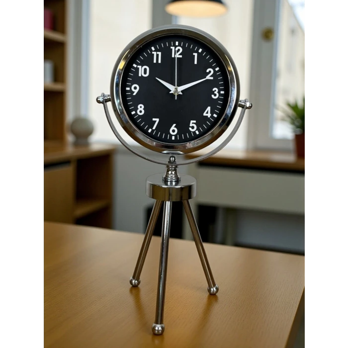Silver Classic Tasarım Üç Ayaklı Metal Masa Saati