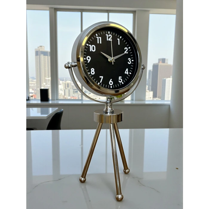 Silver Classic Tasarım Üç Ayaklı Metal Masa Saati