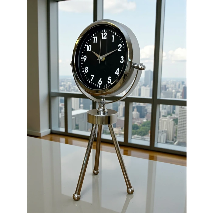 Silver Classic Tasarım Üç Ayaklı Metal Masa Saati