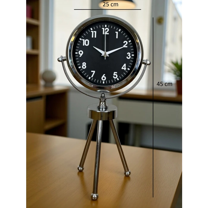 Silver Classic Tasarım Üç Ayaklı Metal Masa Saati