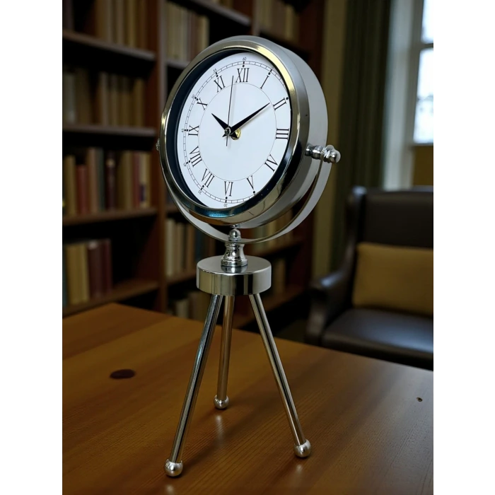 Silver Heritage Üç Ayaklı Krom Metal Masa Saati