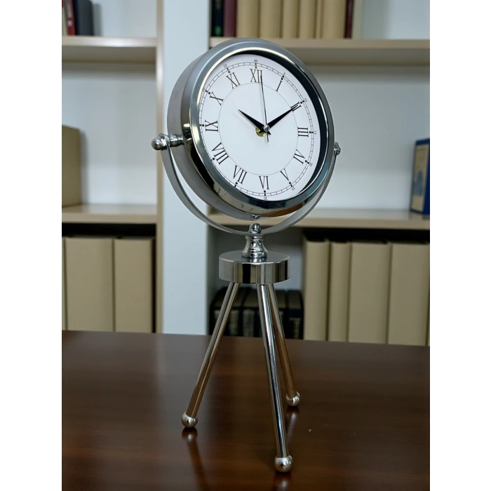 Silver Heritage Üç Ayaklı Krom Metal Masa Saati