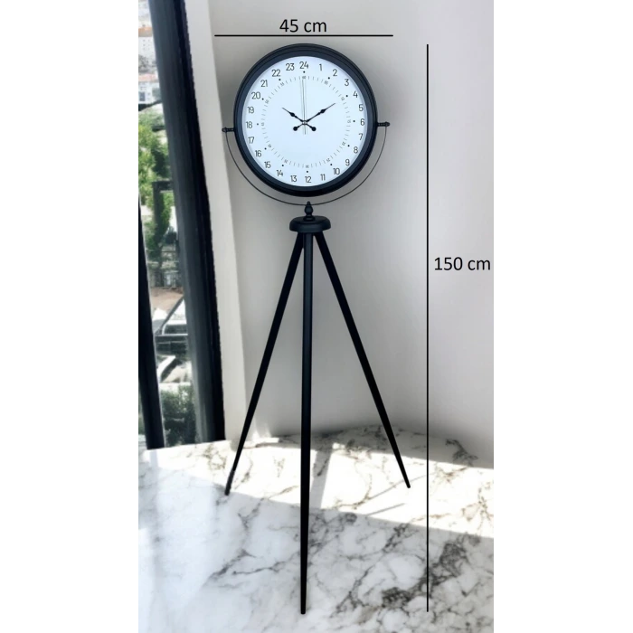 Siyah 24 Saat Göstergeli Özel Tasarım Tripod Ayaklı Saat