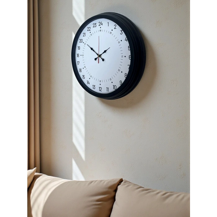 Siyah 40 Cm Metal 24 Saat Göstergeli Özel Tasarım Duvar Saati