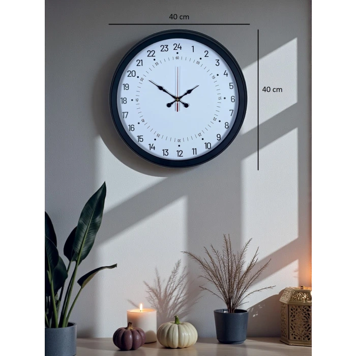 Siyah 40 Cm Metal 24 Saat Göstergeli Özel Tasarım Duvar Saati